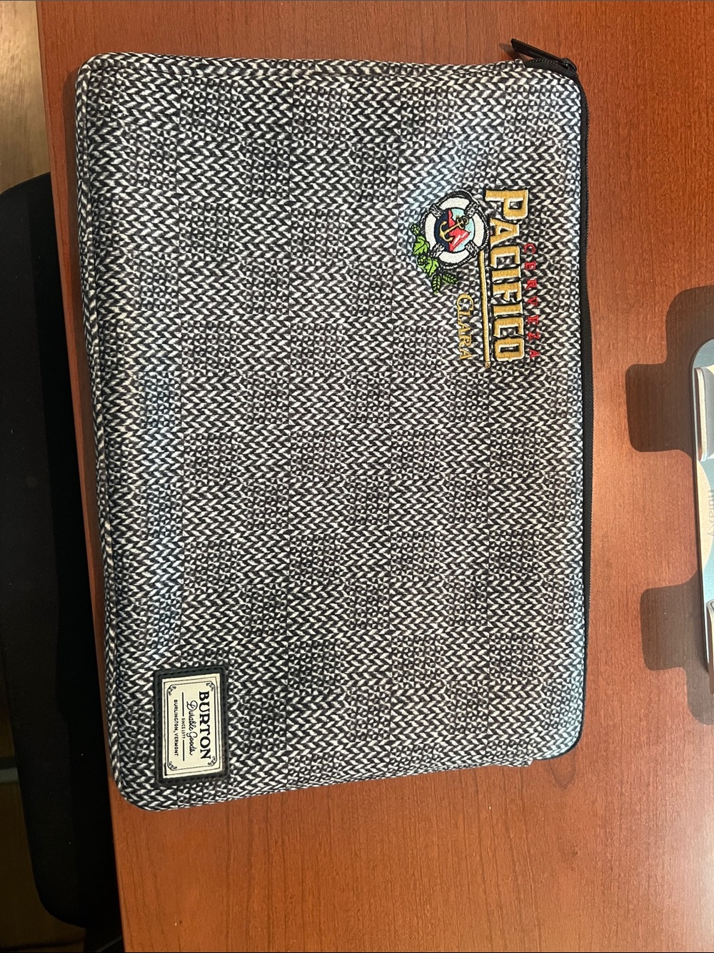 Burton Black & White Woven Laptop Sleeve with Patch Detail